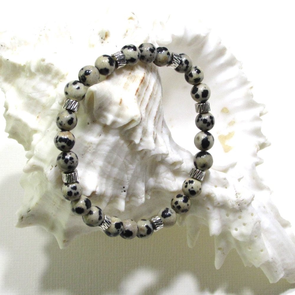 Natural Dalmatian Jasper Gemstone Bracelet